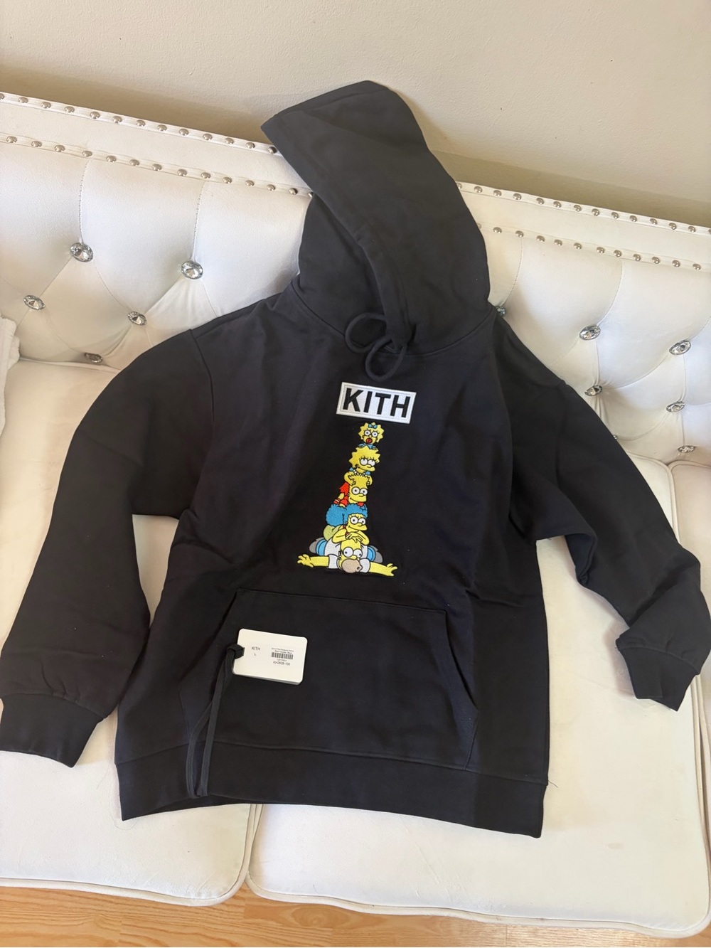 KITH Black Kids Hoodie with Colorful Simpsons Stack Graphic